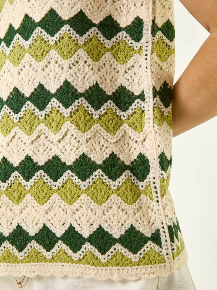 Roman Green Wave Crochet Knit Vest - Image 5 of 5