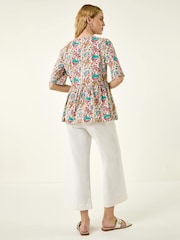 Roman Pink Floral Print Tassel Neck Top - Image 3 of 5