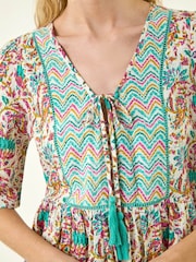 Roman Pink Floral Print Tassel Neck Top - Image 5 of 5