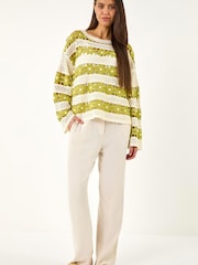 Roman Green Floral Stripe Crochet Knit Jumper - Image 2 of 5