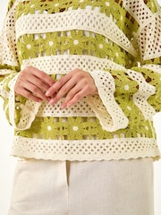 Roman Green Floral Stripe Crochet Knit Jumper - Image 5 of 5