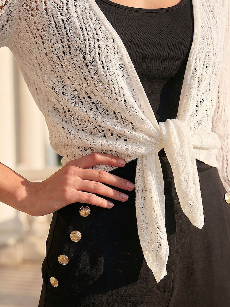 Roman White Light Weight Stitch Cardigan - Image 4 of 4