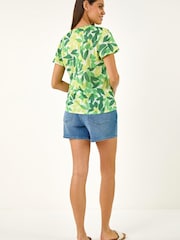 Roman Green Leaf Print Tie Front Top - Image 3 of 5