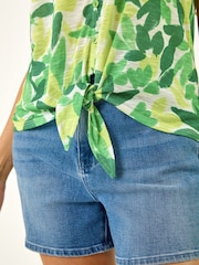 Roman Green Leaf Print Tie Front Top - Image 5 of 5