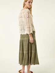 Roman Natural Crochet Knit Flared Sleeve Top - Image 3 of 5