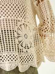 Roman Natural Crochet Knit Flared Sleeve Top - Image 5 of 5