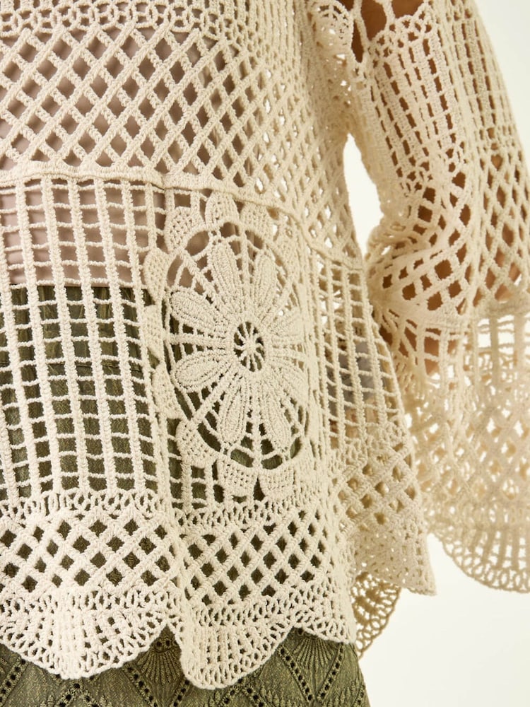 Roman Natural Crochet Knit Flared Sleeve Top - Image 5 of 5 Roman Natural Crochet Knit Flared Sleeve Top - Image 5 of 5