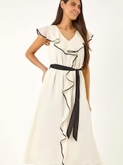 Roman White Frill Contrast Tipped Midi Dress - Image 3 of 6