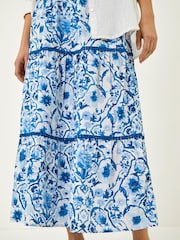 Roman Blue Floral Print Tiered Skirt - Image 5 of 5