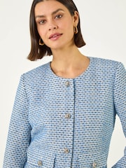 Roman Blue Single Breasted Boucle Jacket - Image 1 of 5
