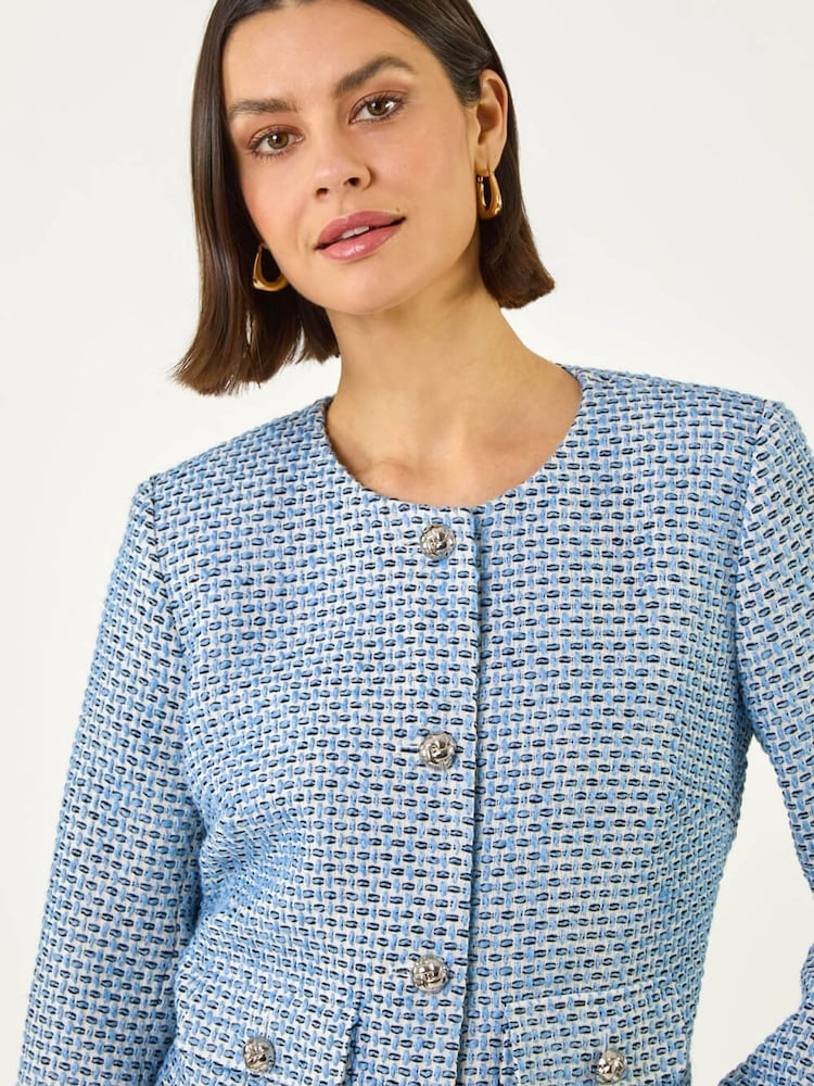 Roman Blue Single Breasted Boucle Jacket - Image 1 of 5