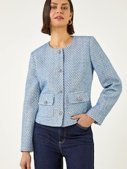 Roman Blue Single Breasted Boucle Jacket - Image 2 of 5
