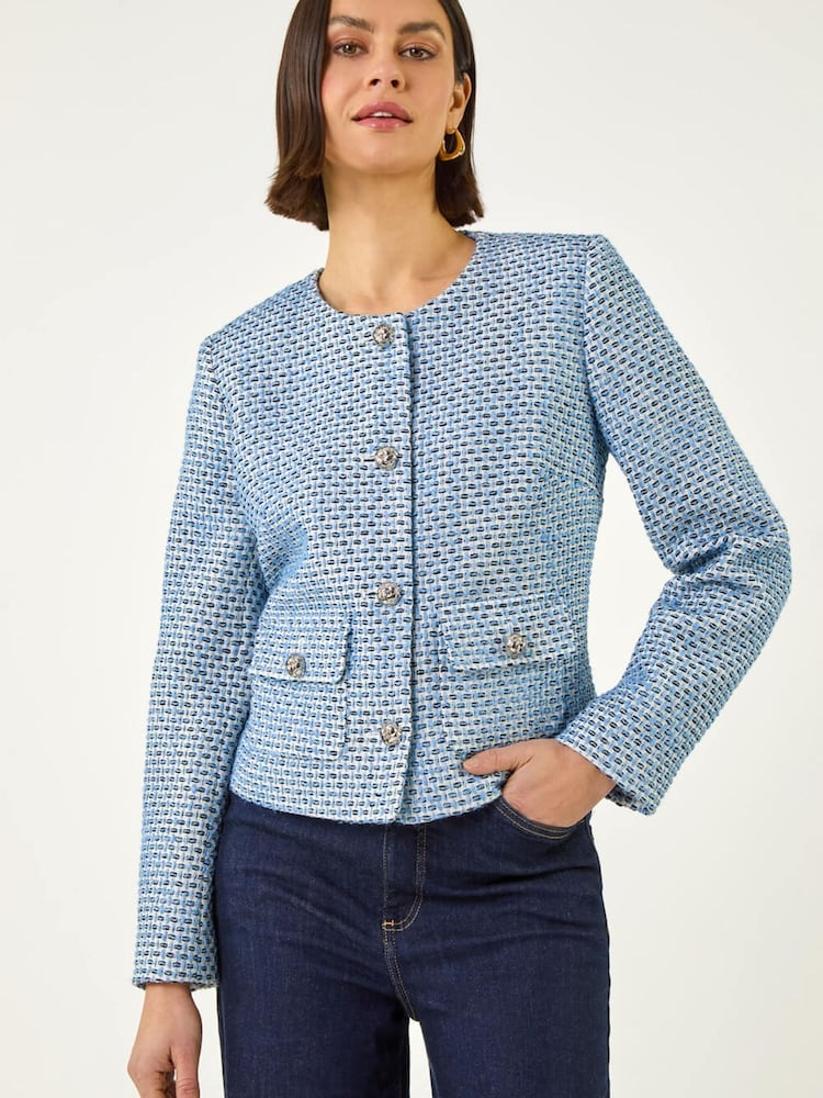 Roman Blue Single Breasted Boucle Jacket - Image 2 of 5