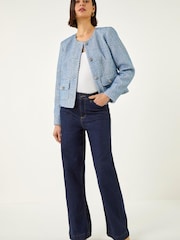 Roman Blue Single Breasted Boucle Jacket - Image 3 of 5