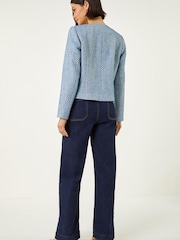 Roman Blue Single Breasted Boucle Jacket - Image 4 of 5