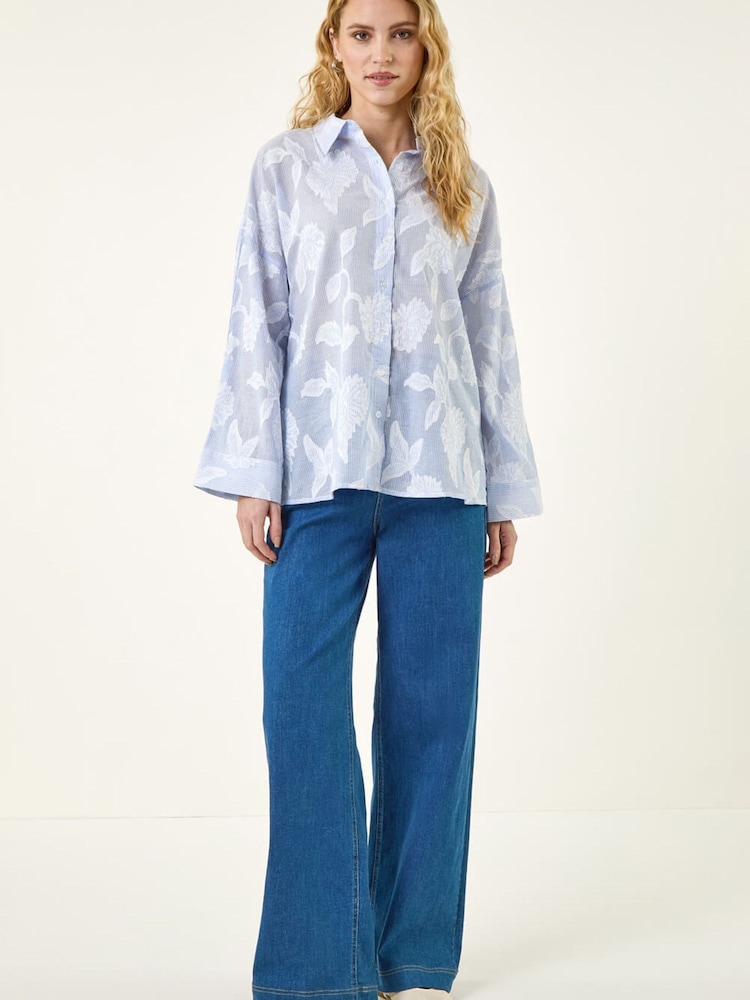 Roman Blue Floral Jacquard Buttoned Shirt - Image 2 of 5