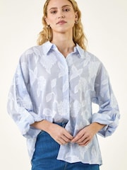 Roman Blue Floral Jacquard Buttoned Shirt - Image 4 of 5
