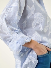 Roman Blue Floral Jacquard Buttoned Shirt - Image 5 of 5