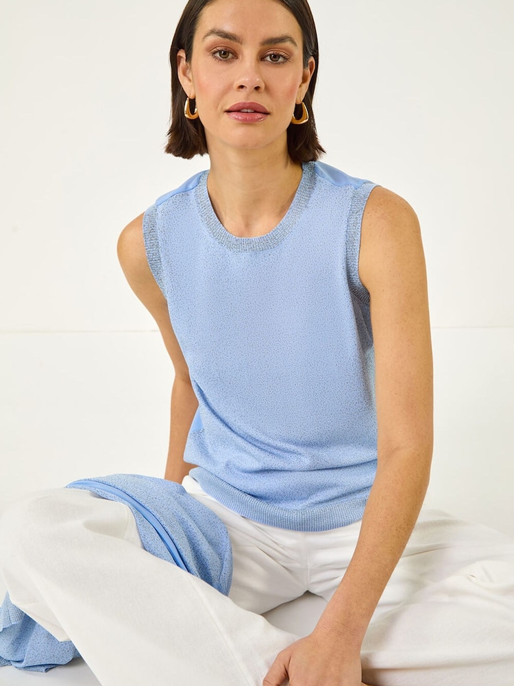 Roman Blue Shimmer Trim Knit Vest - Image 1 of 5 Roman Blue Shimmer Trim Knit Vest - Image 1 of 5