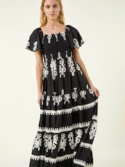 فستان متوسط الطول بتصميم مُجمّع بحواف مطبوعة من Roman - Image 4 of 5