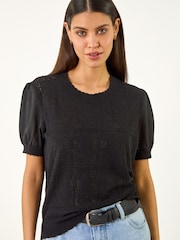 Roman Black Pointelle Knitted Top - Image 1 of 5