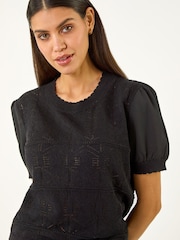 Roman Black Pointelle Knitted Top - Image 4 of 5