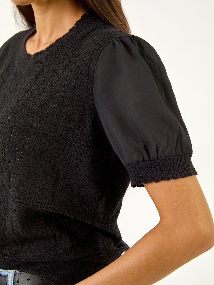 Roman Black Pointelle Knitted Top - Image 5 of 5