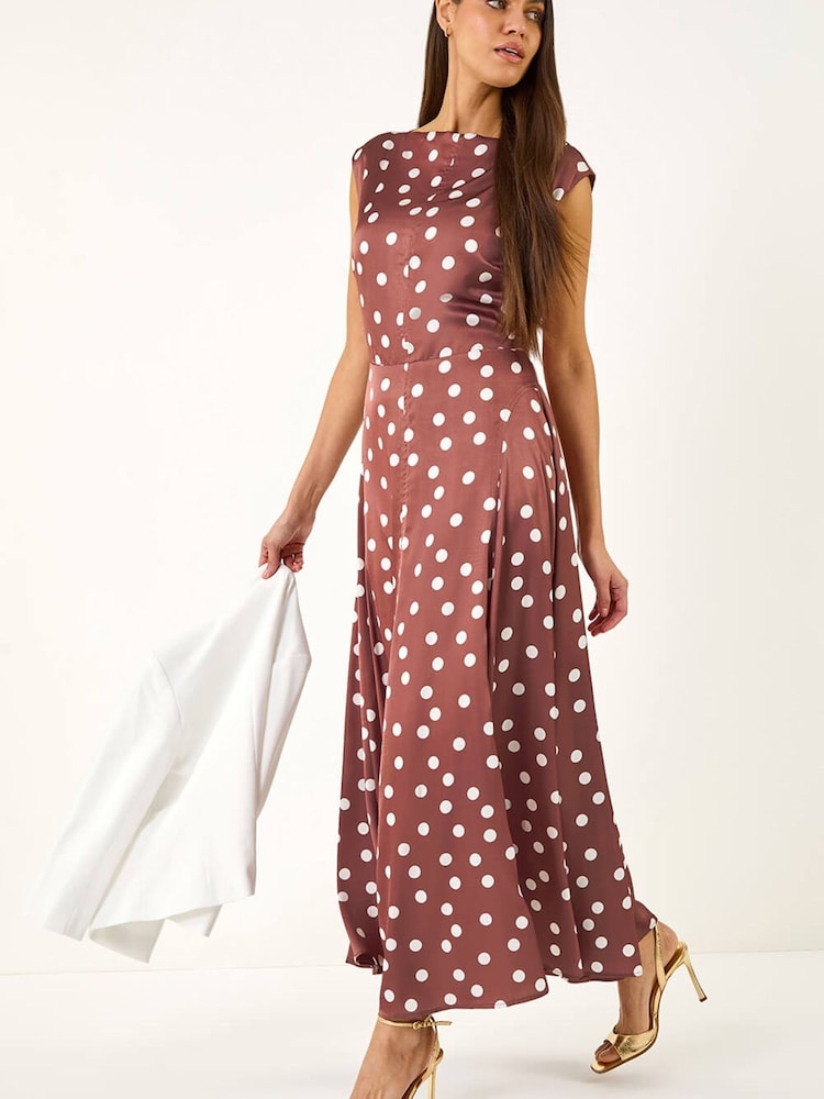 Brun - Midikjole med høy hals og romersk prikktrykk - Bilde 2 av 5 Brun - Midikjole med høy hals og romersk prikktrykk - Bilde 2 av 5
