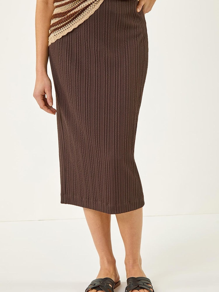 Roman Brown Textured Chevron Stretch Skirt - Image 1 of 5
