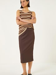 Roman Brown Textured Chevron Stretch Skirt - Image 3 of 5