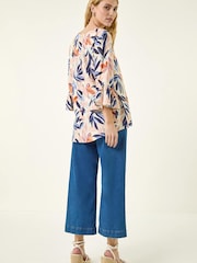 Roman Orange Leaf Print Flared Sleeve Top - Image 2 of 5