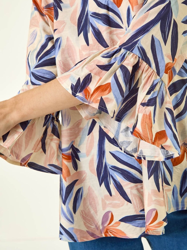 Roman Orange Leaf Print Flared Sleeve Top - Image 6 of 6 Roman Orange Leaf Print Flared Sleeve Top - Image 6 of 6