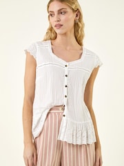 Roman White Broidery Hem Blouse - Image 4 of 5