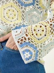Roman Blue Floral Crochet Knit Top - Image 5 of 5