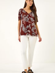 Roman Brown Paisley Puff Print Gathered Top - Image 2 of 5