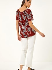 Roman Brown Paisley Puff Print Gathered Top - Image 3 of 5