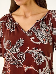 Roman Brown Paisley Puff Print Gathered Top - Image 5 of 5