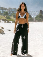 Chelsea Peers Black Cheesecloth Palm Loop Print Trousers - Image 1 of 5