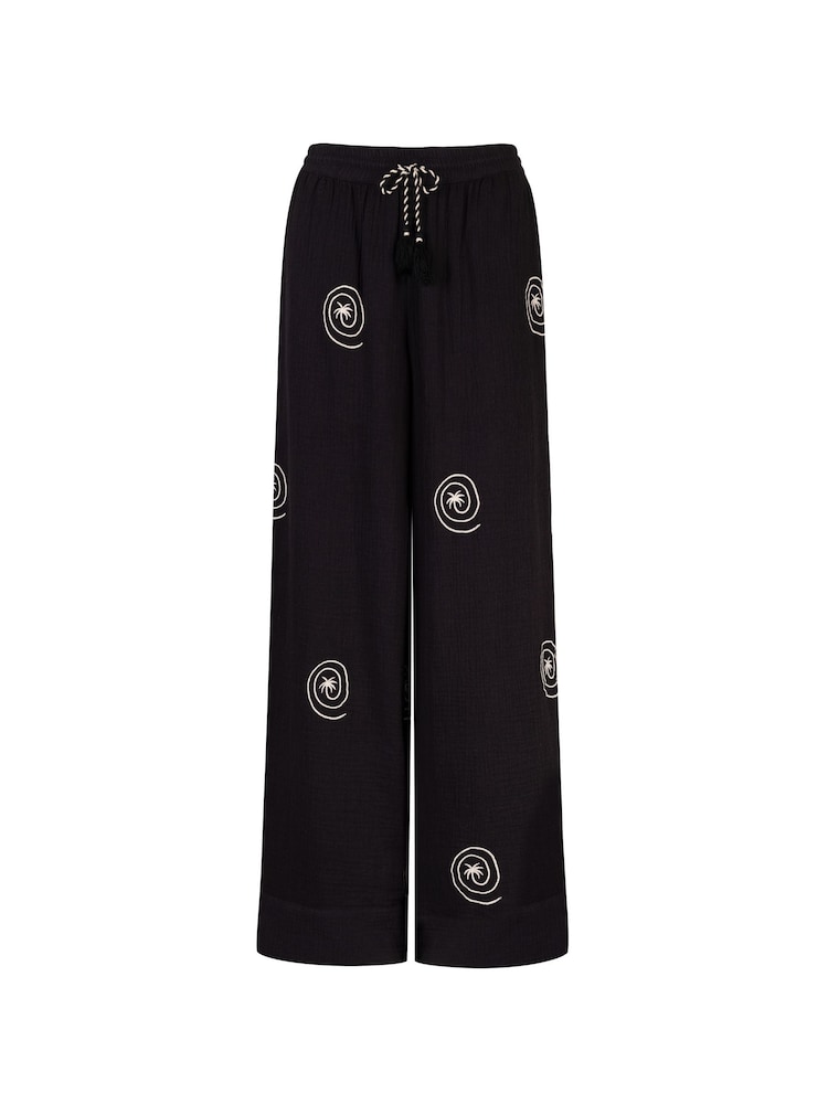 Chelsea Peers Black Cheesecloth Palm Loop Print Trousers - Image 5 of 5