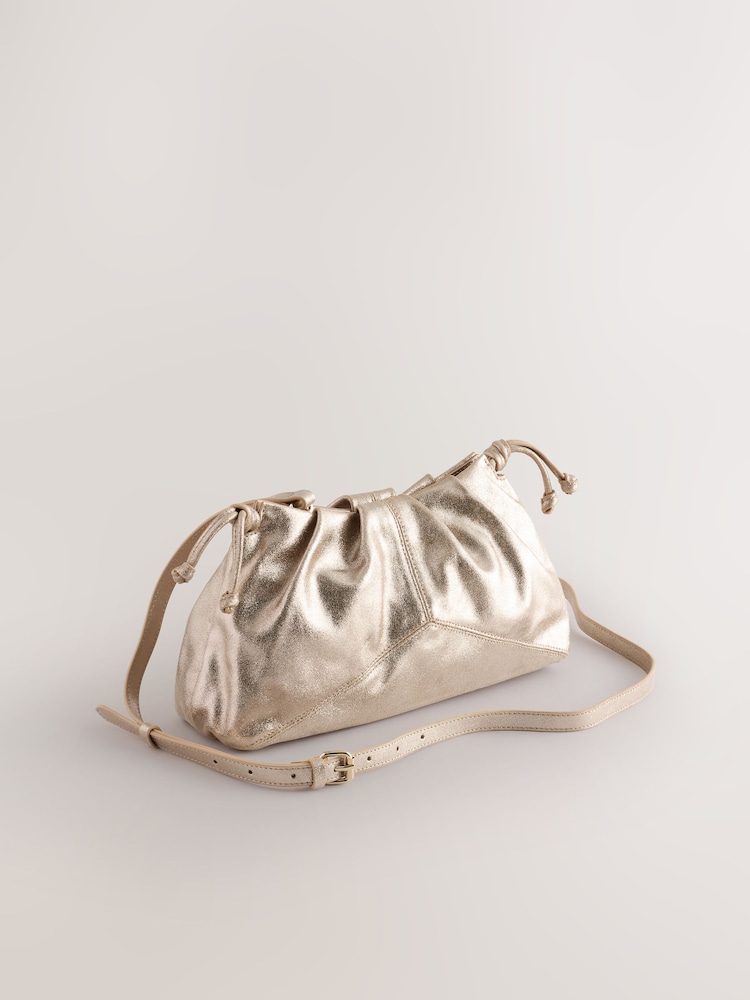 Metallic Suede Ruched Clutch Bag - Image 1 of 5