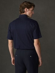 Navy Lurex Stripe Jersey Short Sleeve Shirt - Image 3 of 6