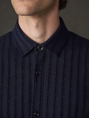Navy Lurex Stripe Jersey Short Sleeve Shirt - Image 5 of 6