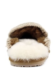 Mou Brown Suede Full Eskimo Sheepskin Lined Stitch Mule Slippers - Image 5 of 5