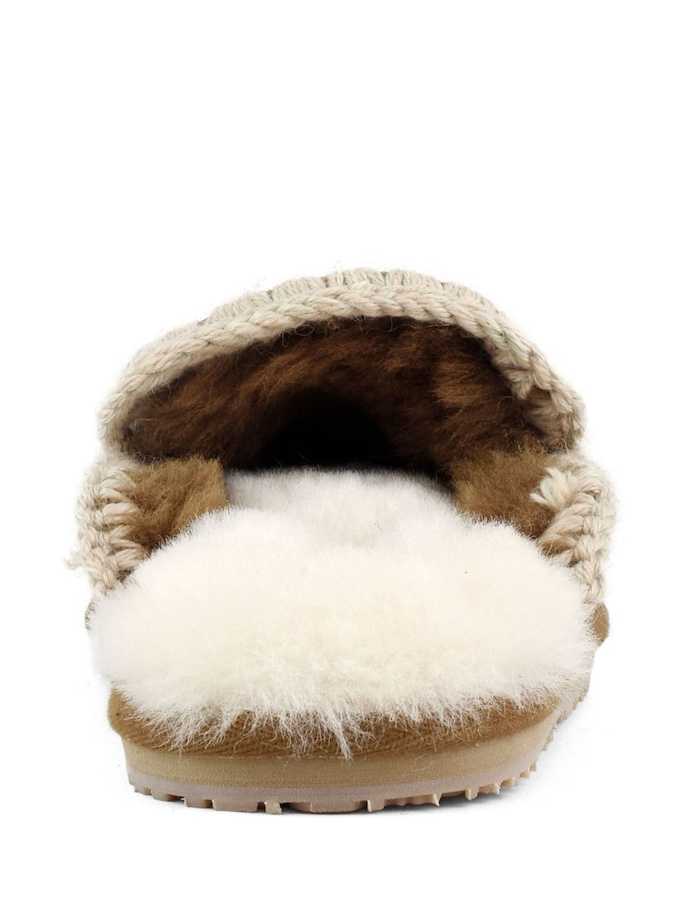 Mou Brown Suede Full Eskimo Sheepskin Lined Stitch Mule Slippers - Image 5 of 5