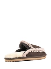 Mou Brown Suede Full Eskimo Sheepskin Lined Stitch Mule Slippers - Image 3 of 5