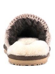 Mou Brown Suede Full Eskimo Sheepskin Lined Stitch Mule Slippers - Image 4 of 5