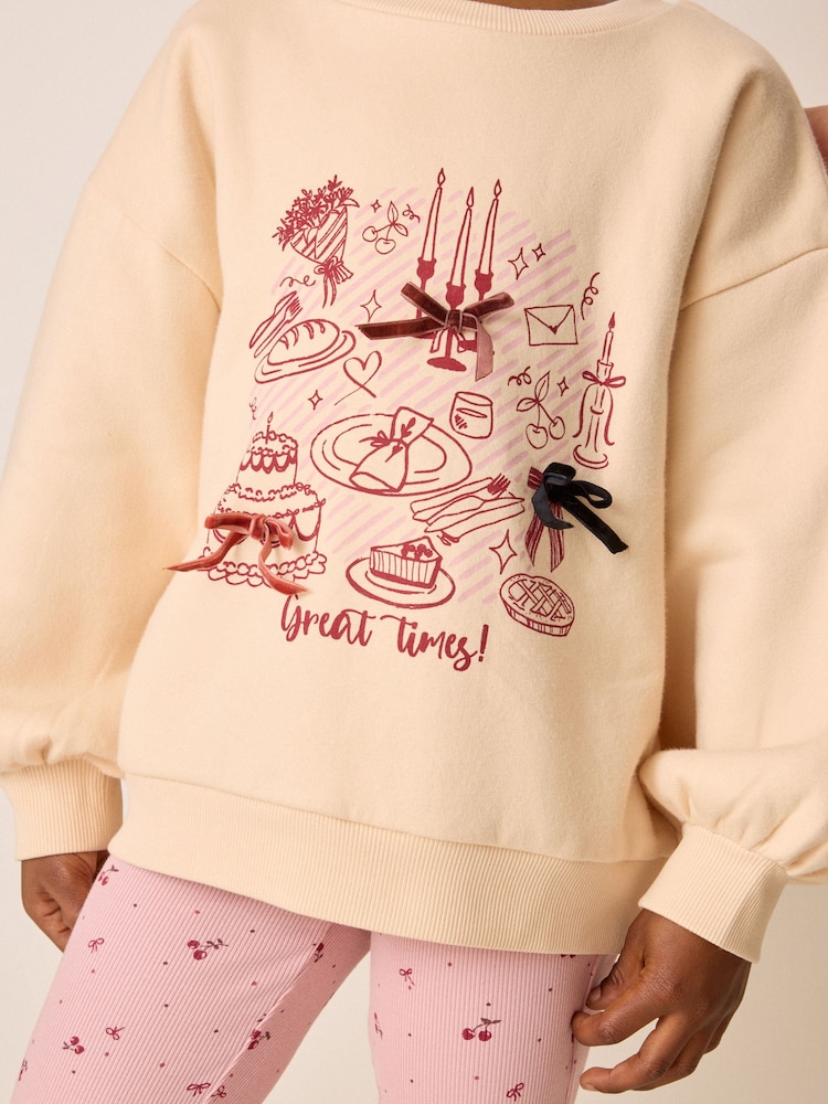 Ecru/Pink Graphic Sweatshirt and Flare Leggings Set (3-16yrs) - Image 4 of 4 Ecru/Pink Graphic Sweatshirt and Flare Leggings Set (3-16yrs) - Image 4 of 4