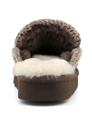 Mou Brown Suede Full Eskimo Sheepskin Lined Flatform Stitch Mule Slippers - Image 5 of 5