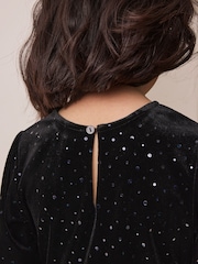 Negro - Vestido largo de terciopelo brillante de manga larga (3-16año) - Imagen 4 de 4