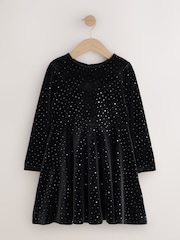 Black Long Sleeve Velvet Sparkle Dress (3-16yrs) - Image 5 of 8